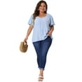 thumbnail image 3 of DARING DIVA Women's Plus V Neck Ruffle Sleeve Smocked Shoulder Blouse 3X Blue, 3 of 6
