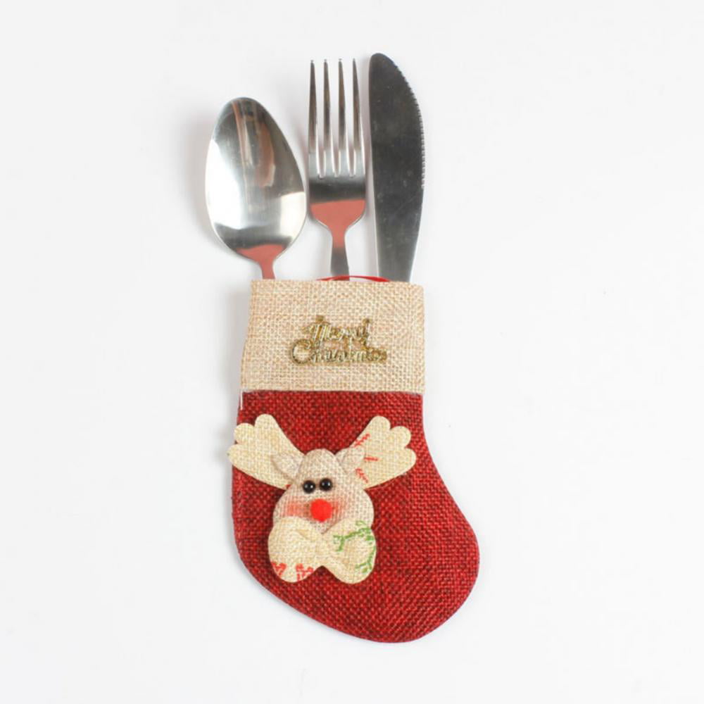 Christmas Santa Socks Tableware Cutlery Holder Silverware Bags Xmas Table Decors 