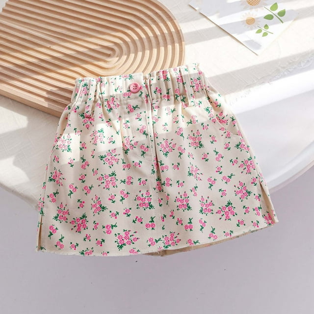 HUITKMM Tutu Robe pour Filles Été Jupe en Denim à Imprimé Floral pour Bébé Fille Jupe Pleine Longueur Jupe Courte 4-5 Ans