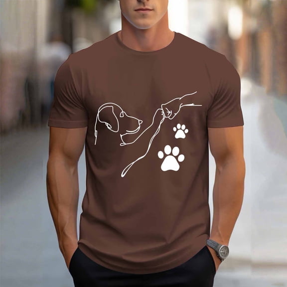 Zylanna Men's T-Shirts Tee, Summer Crew Neck Short Sleeve Cat Dog Print Fashion Tops for Mens Brown