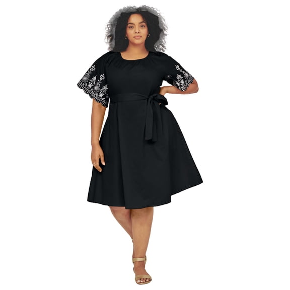 Avenue Women's Plus Size Eyelet Embroidered Midi Dress