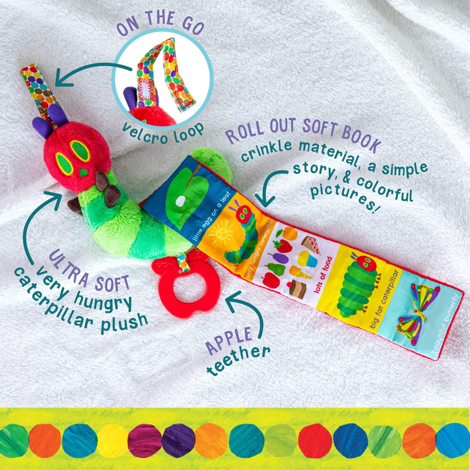 World of Eric Carle The Very Hungry Caterpillar Board Book, Rollout Activity Stuffed Plush Toy, Gel Soother, and Gift Book Bag (Educational Gift Set Touch and Feel Crinkle Toys for Little One)