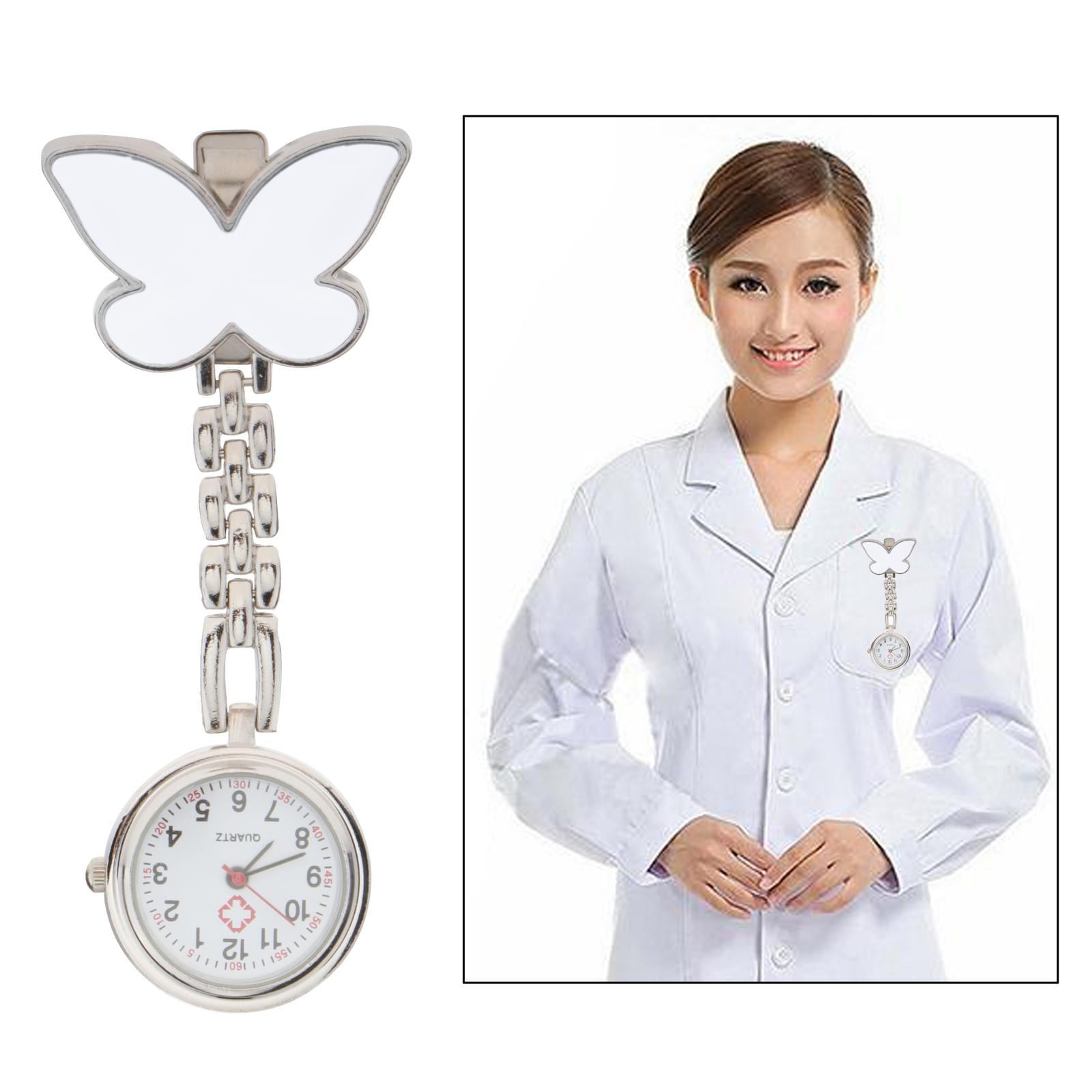 Fashion Battery Nurse Fob Watch Flower Face Shape Clip Watch White