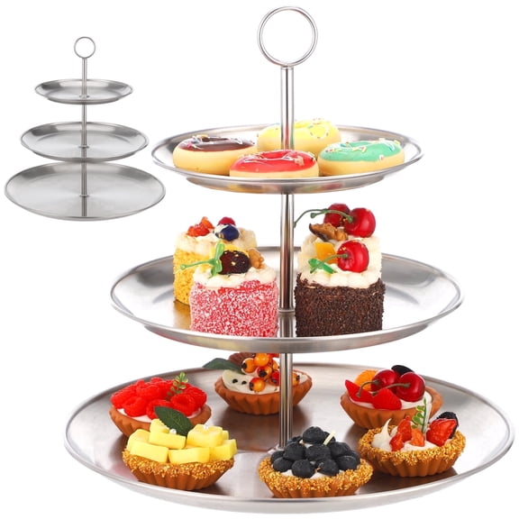 3‑Tier Cupcake Stand – Large Stainless Steel Tiered Serving Tray, 7.9"/10.2"/13" Dessert Stand, Silver Cake Stand, Easy Assembly for Parties & Home Use