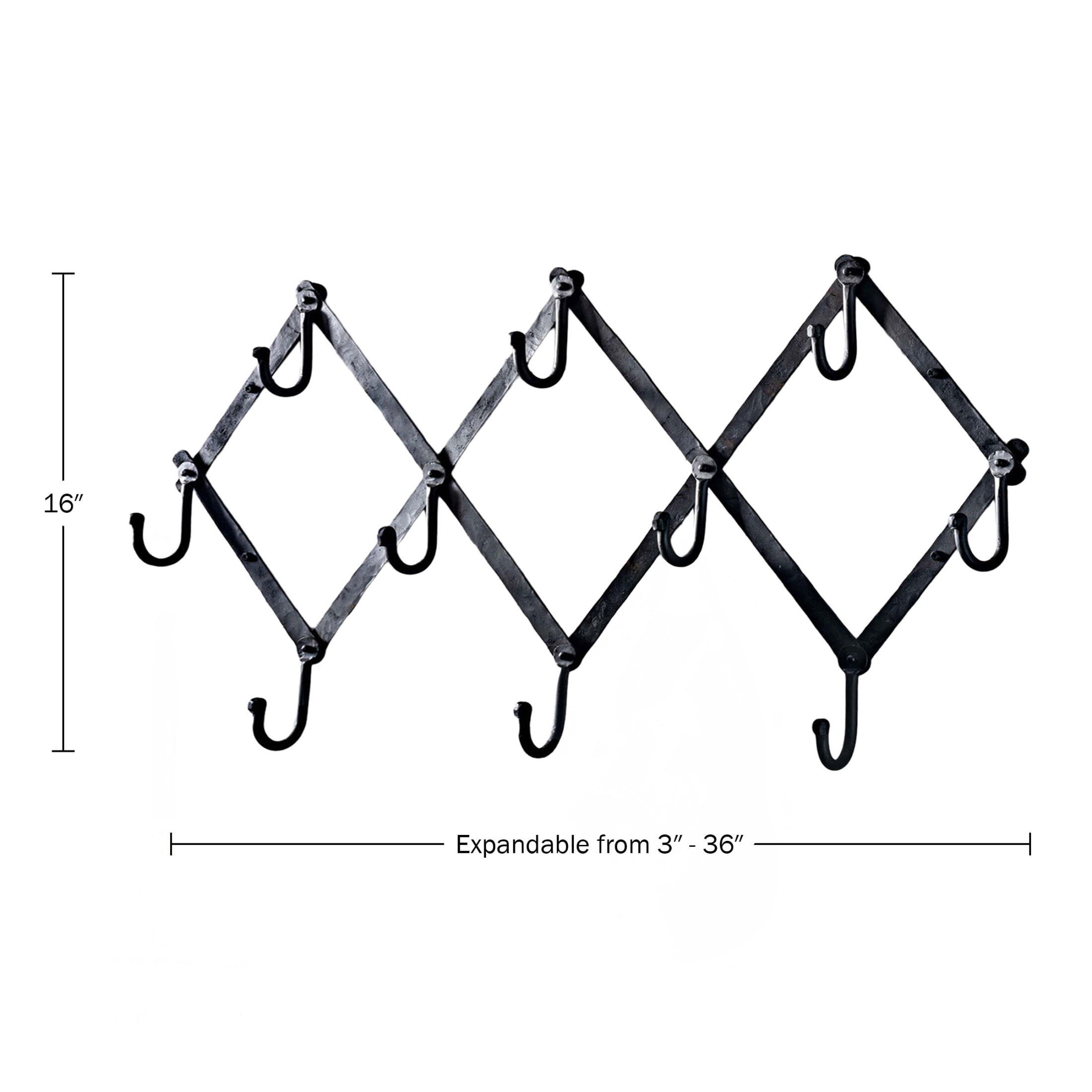 Kings County Tools Forged Iron Accordion Wall Hanger with 10 Hooks (Black)