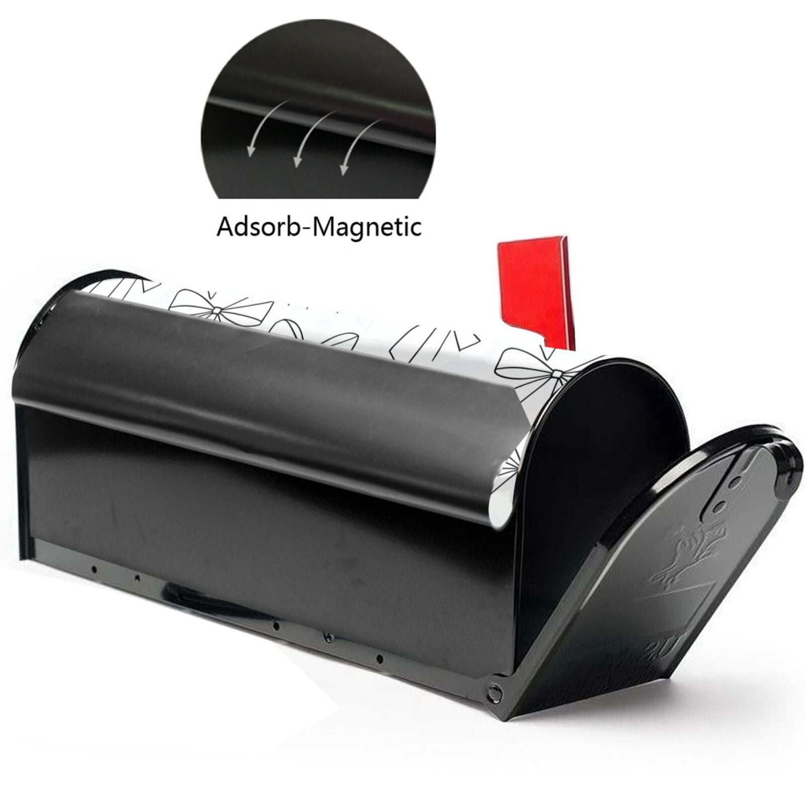 Waterproof Mailbox Set Double Consistent Sunscreen Reusable Waterproof Fade Resistant Durable Easy To Assemble Modern Minimalist Thin Black And White Ribbon Bow Pattern 21x18 In