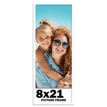 8x21 Frame White Solid Wood Picture Frame Includes UV Acrylic Shatter Guard Front, Acid Free Foam