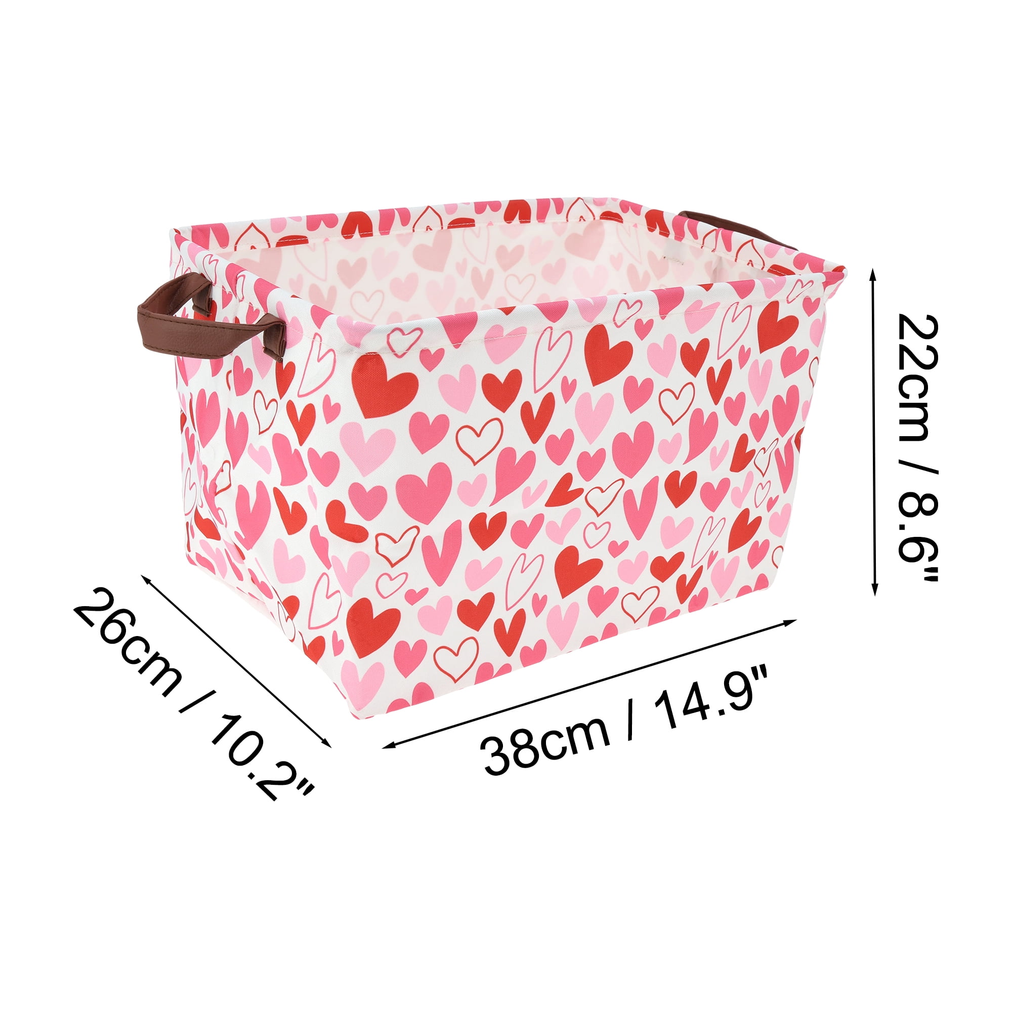 Unique Bargains Heart Print Storage Basket with Handles for Home Pink, Red, White