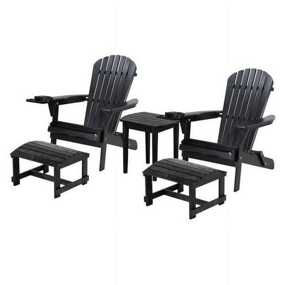 W Unlimited SW2136BK-CH2OT2ET 33.75 x 33 x 27.75 in. 2 Foldable Adirondack Chair with Cup Holder, 2 Ottoman & End Table, Black