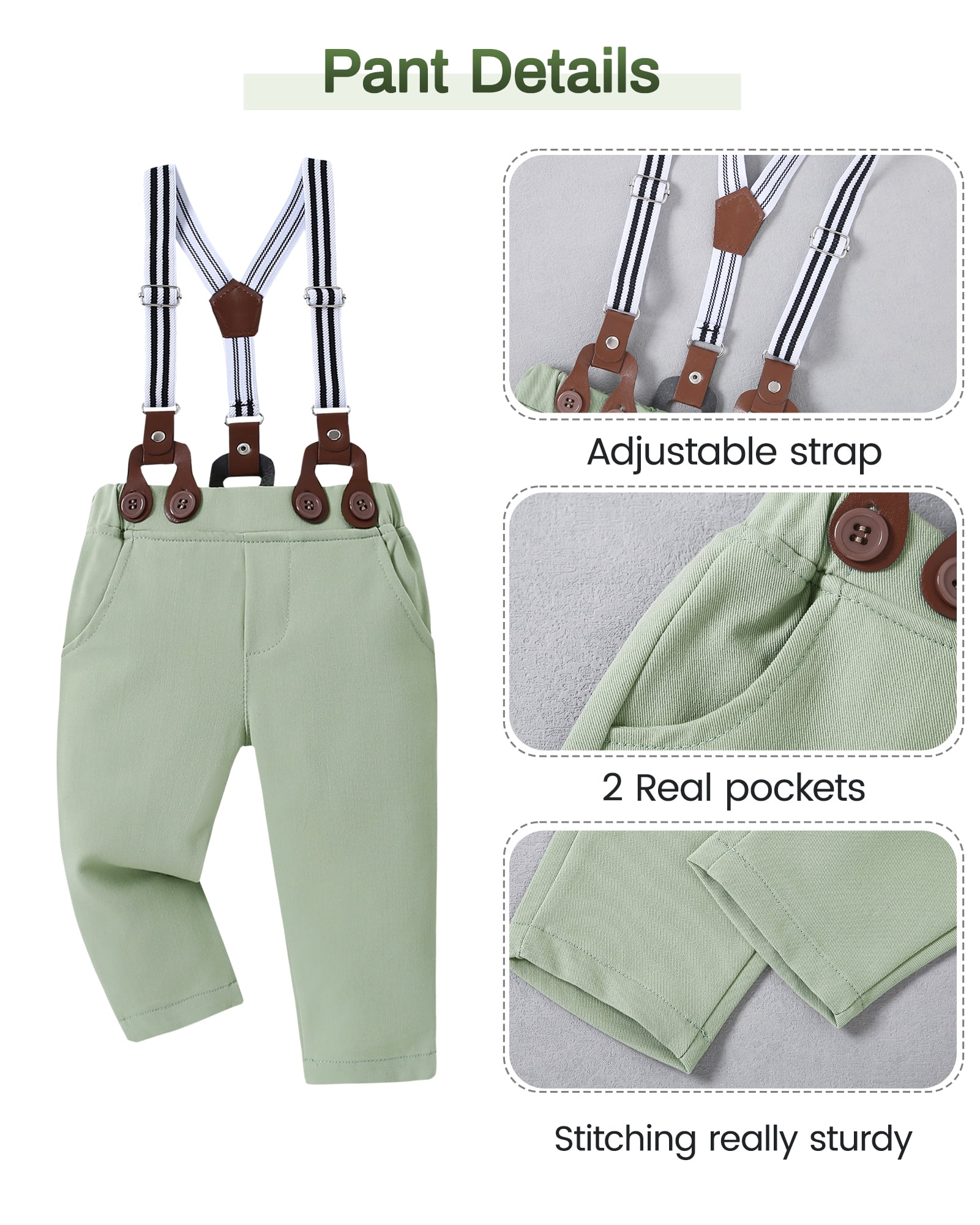 SANMIOI Infant Baby Boy Clothes 0-24 Months Gentleman's Suit Outfit Formal Shirt Suspender Pants Hat Bowtie 4pcs