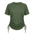 thumbnail image 4 of WAYUTE T Shirts for Women Short Sleeve Rash Guard Round Neck Side Drawstring Ruched Swim Shirt Sun Protection Sporty Top Solid Color Tshirt Casual Outdoor,Green,L, 4 of 4