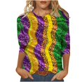 thumbnail image 2 of Cheap Sequin Mardi Gras Tops for Women Casual Crewneck Pullover Tshirt Three Quarter Sleeve Tops Color Block Shirt Blouse, 2 of 4