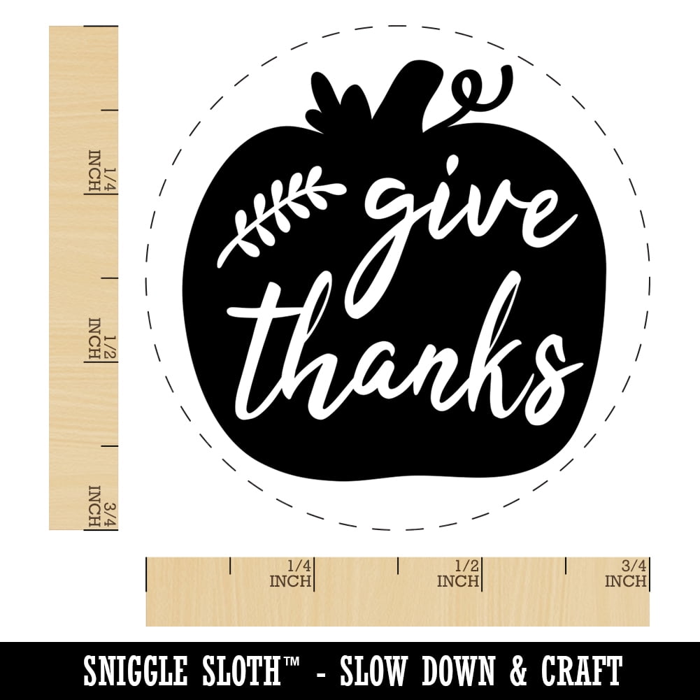 Give Thanks Pumpkin Thanksgiving Self-Inking Rubber Stamp Ink Stamper - Brown Ink - Small 3/4 Inch