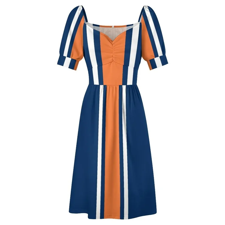 Navy White & Orange Vertical Power Stripe Sleeveless Dress Women's summer  long dress evening dress women - Walmart.com