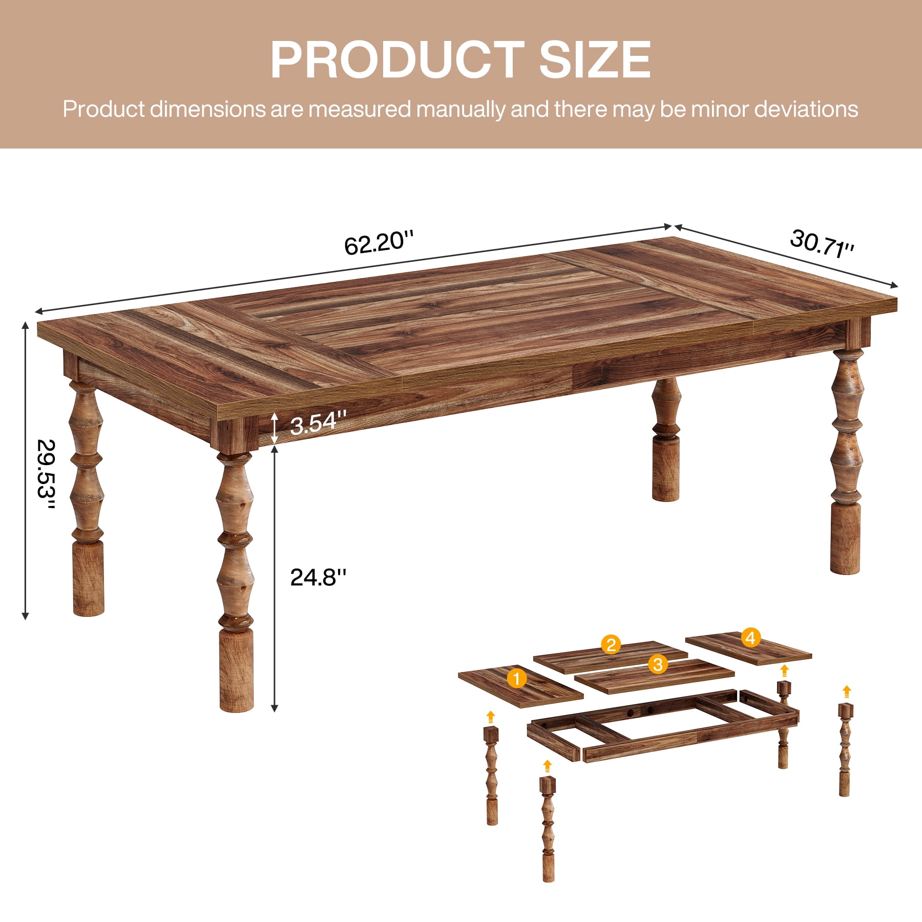 Tribesigns Large Executive Office Desk, Wood 62.2-Inch Farmhouse Computer Desk,Walnut