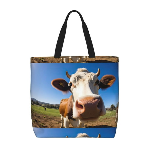 Balery Blue Sky Meadow Cute Cow Bolsa de Mano para Mujeres con Cremallera, Bolsa de Gimnasio con Compartimentos, Bolsa para Laptop, Bolsa para Trabajo
