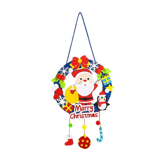 hzomhy Diy Christmas Wreath With Lights Felt Material Christmas Theme Ornaments For Handmade Craft Home Decoration Holiday Party Decor A Version Diy Christmas Wreath A