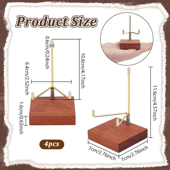 4 Pcs Display Stand Easel Stand with Adjustable Metal Arms and Wooden Base for Rock Geodes Mineral Gemstones Fossils Agate 2.76x2.76x4.57inch