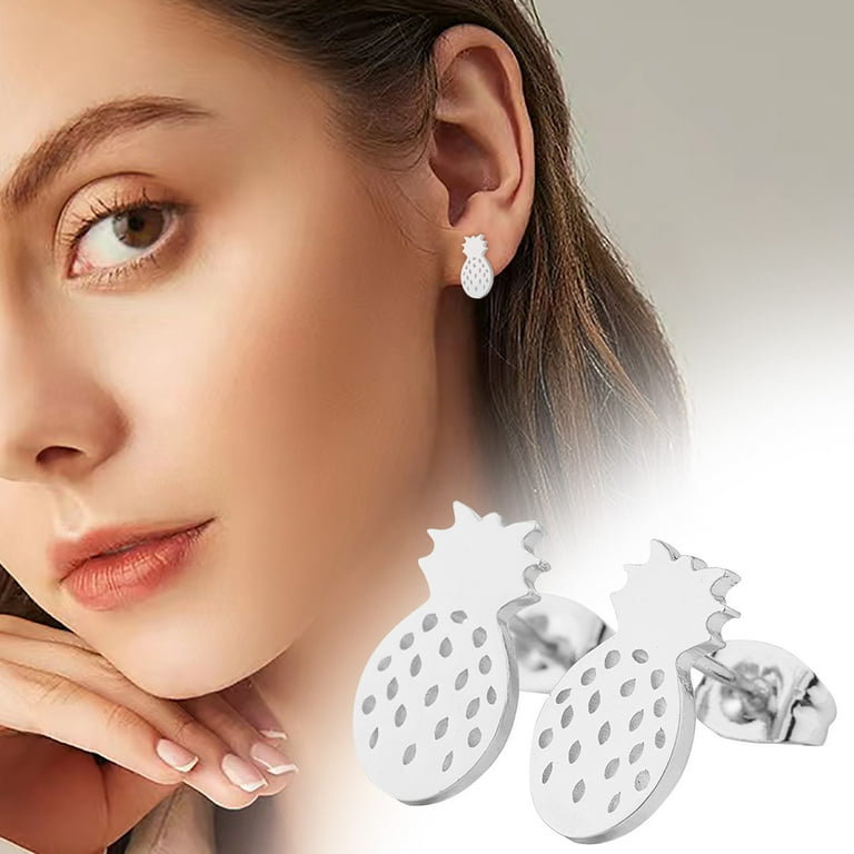 mnjin fruit pineapple earrings for teen girls minimalist piercing studs trendy earrings silver