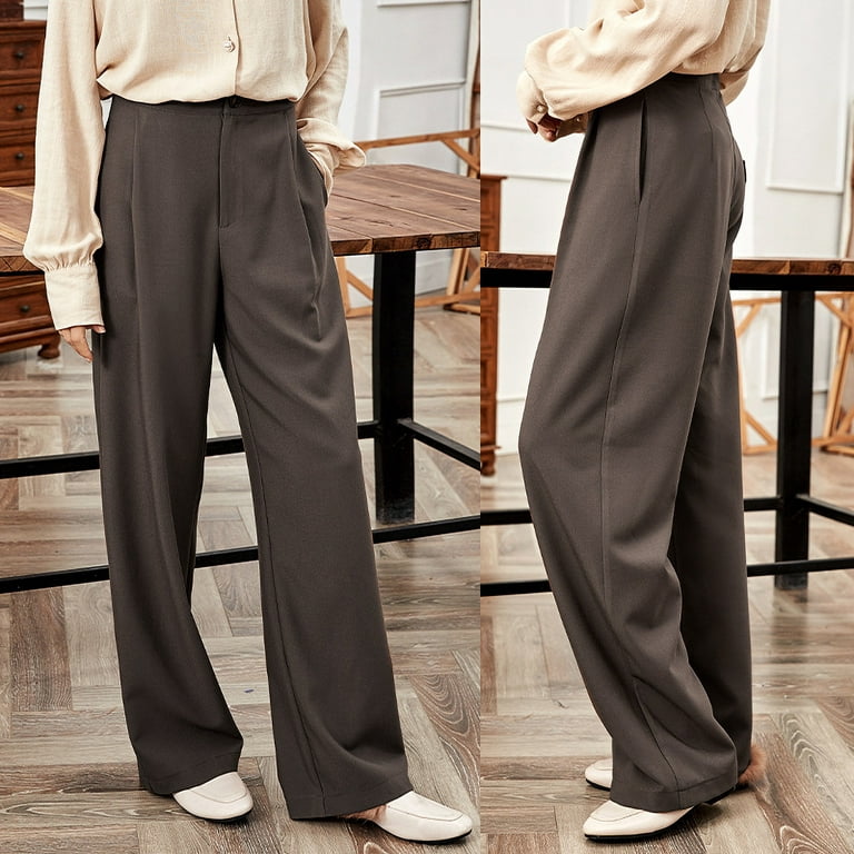 Ladies Elastic Waist Dress Pants Straight Trousers Formal Office