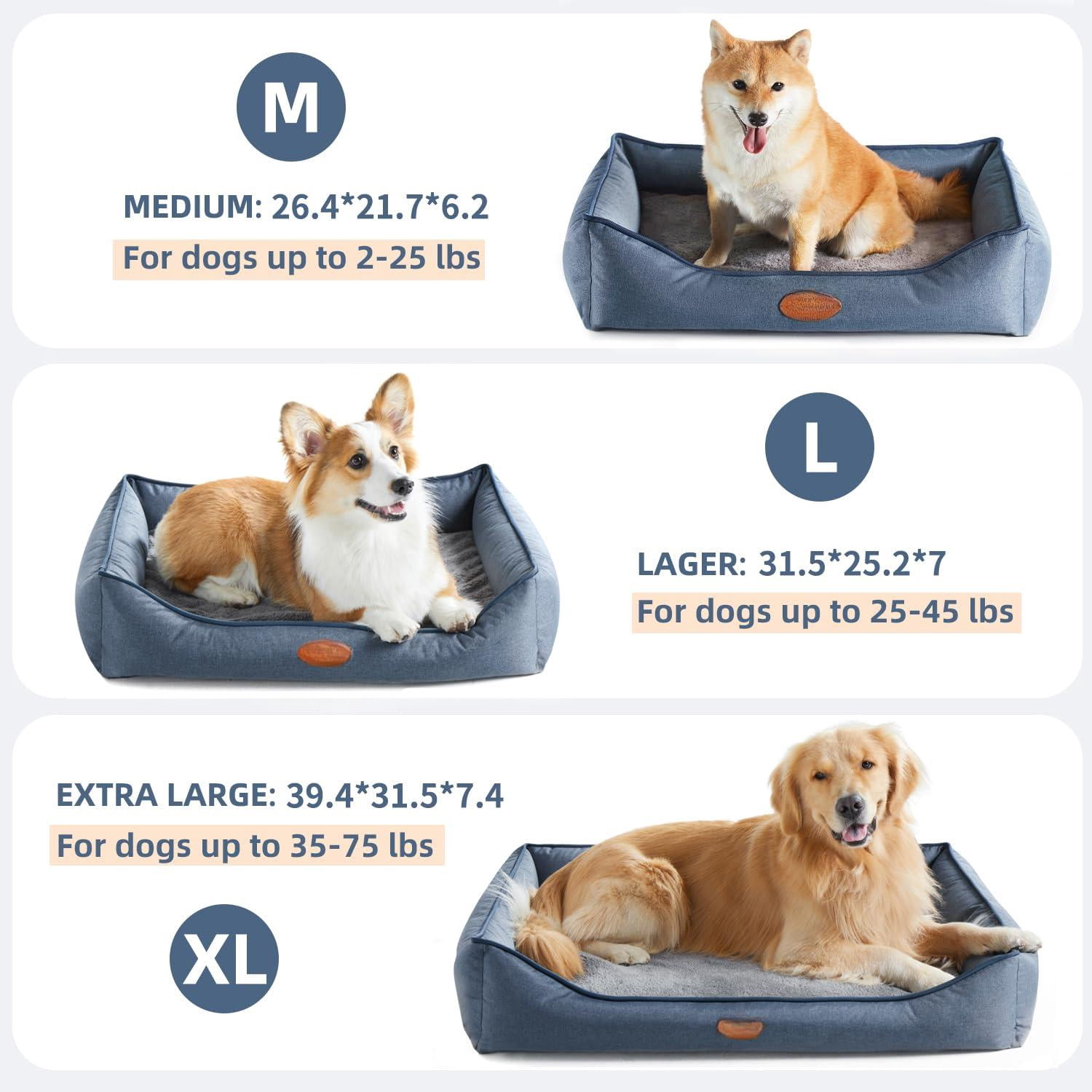 Dog Beds For Medium Dogs  Durable Egg Crate Foam Sofa Bed Wit Washable Removable Cover Waterproof Lining Pet Large (denim Blue 26.4" L X 21.7" W 6.2" Th)