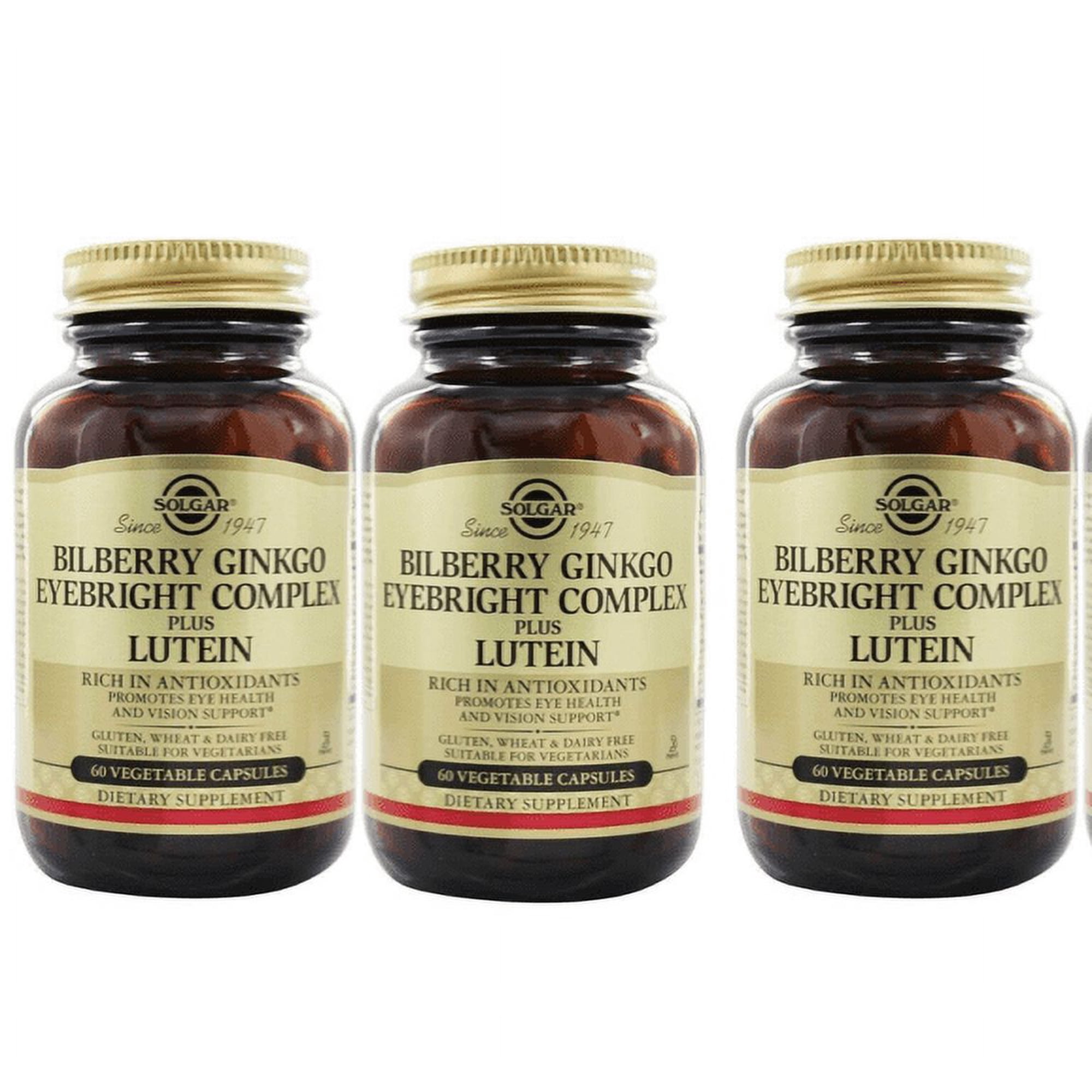 Solgar Bilberry Ginkgo Eyebright Plus Lutein, 60 Vegetarian Capsules - 3 Packs