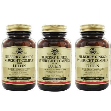 Solgar Bilberry Ginkgo Eyebright Plus Lutein, 60 Vegetarian Capsules - 3 Packs