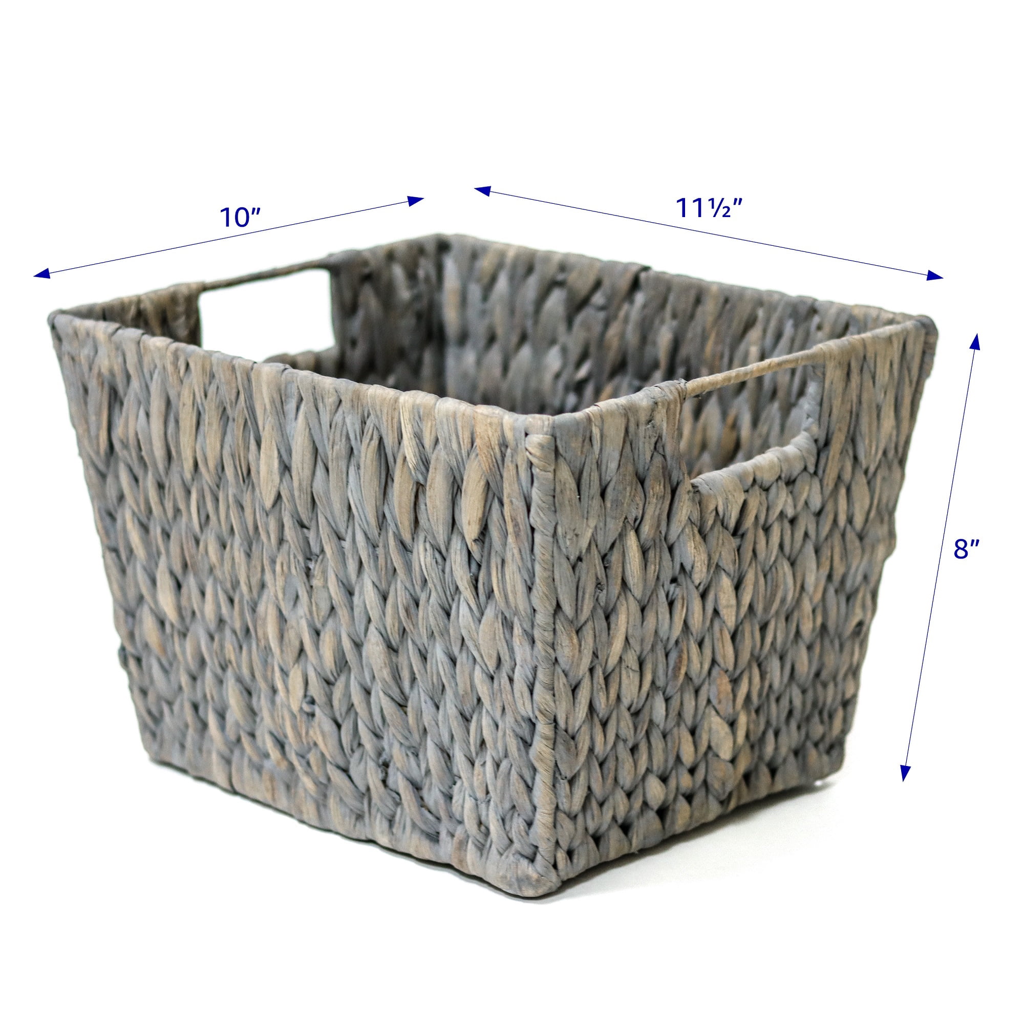 11.5 in x 10 in Rectangular Water Hyacinth Storage Basket with Handles (Set of 4, Grey)