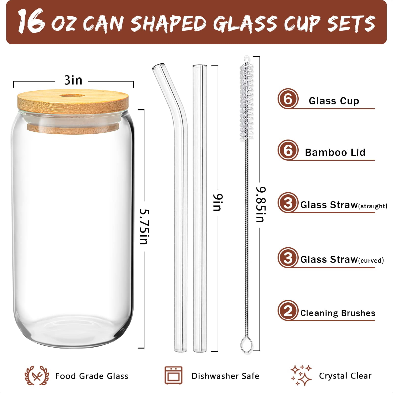 BELIBUY Glass Cups with Bamboo Lids and Straws-16oz Iced Coffee Cup,  Colrful Frosted Glass Tumbler for Iced Coffee Cup Juice,Soda,Drinks,Beer  Wide