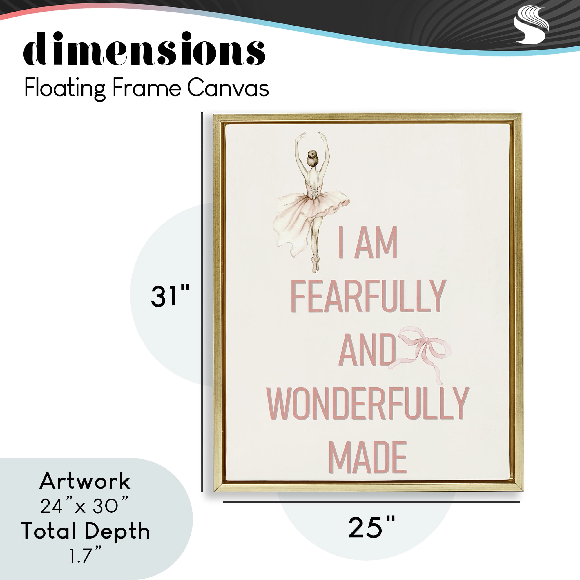 Wonderfully Made Ballerina Gold Framed Floater Canvas Wall Art, design by Kim Allen