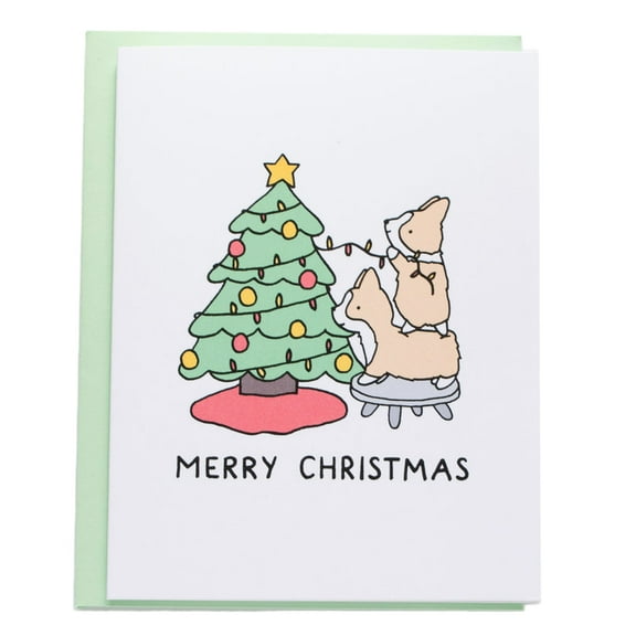 Cute Christmas Card Featuring Adorable Animals Decorating Tree - Blank Inside with Envelope - Perfect for Holiday Greetings, Friends, and Family