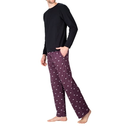 

SLEEPHERO Men’s Pajama Set Pajamas For Men 2 Piece PJ Set with Cotton Knit Men Pajama Pants and Long Sleeve Henley T-Shirt Black with Polar Explorer