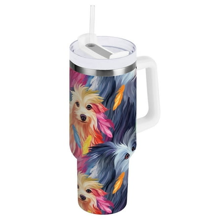 

JSTEL Rainbow Dog Puppy 30 oz Tumbler Stainless Steel Water Bottle Vacuum Insulated Cup with Straw Lid & Handle For Travel Car Cup Holder
