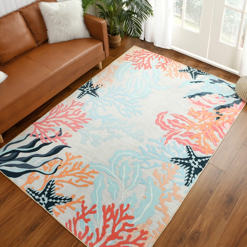 TWINNIS Area Rugs Floral Boho Rug Floor Carpet for Living Room Bedroom,6'x9',Cream White