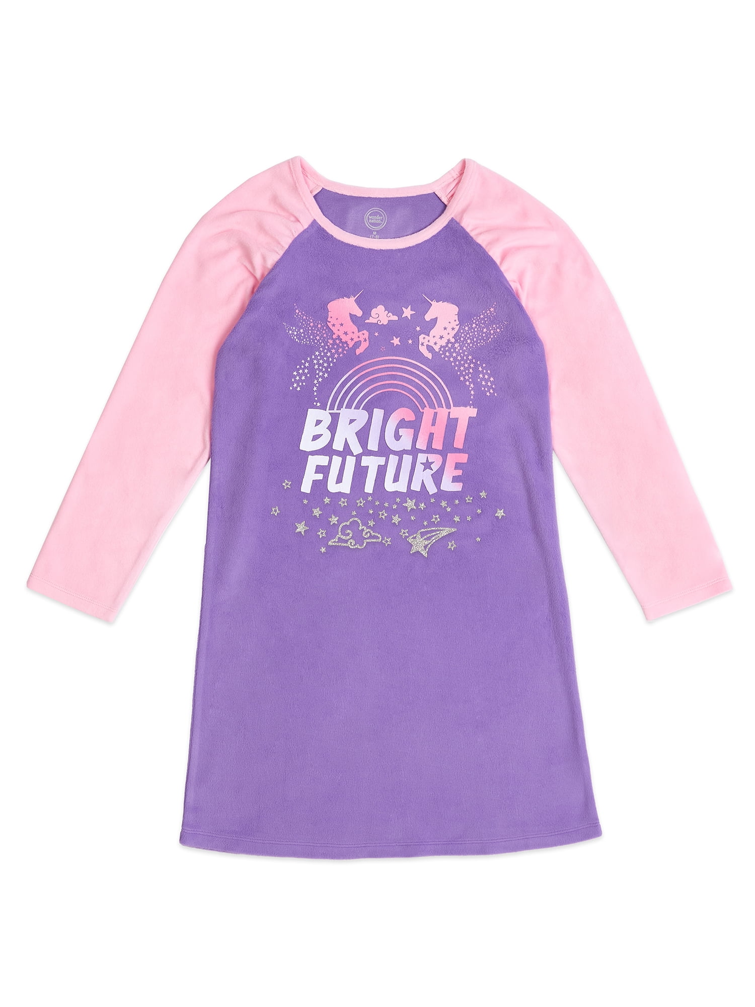 Wonder Nation Girls Super Soft Fleece Long Sleeve Nightgown, 2-Pack, Sizes 4-18 & Plus