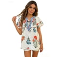 thumbnail image 5 of Women's Casual Boho Floral Blouse - V Neck Tie Front Ruffle Short Sleeve Loose Fit Summer Top for Beach Vacation & Everyday Wear, 5 of 5