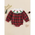 thumbnail image 3 of ZINTAOZT Newborn Baby Girls Christmas Clothes Plaid Bubble Romper Long Sleeve Smocked Jumpsuit One Piece Bodysuit Outfit, 3 of 8