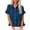#02Blue, variant on Linen Button Down Tops for Women Short Sleeve Summer Work Shirts Cute Ruffle Hem V Neck Blouses Dressy Casual Black M