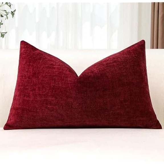 Eryueer Chenille Cushion Covers 40x60 cm Soft Red Decorative Throw Pillow Covers 16x24 Inch Lumbar Cushion Case Solid Pillowcases for Couch Sofa Living Room Bed Home Decor (Red)