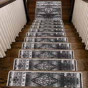 Benissimo Carpet Stair Treads Durable Polyester Skid Resistant / Set of 13 (9"x32") + 1 (31"x31") Dark Stonish