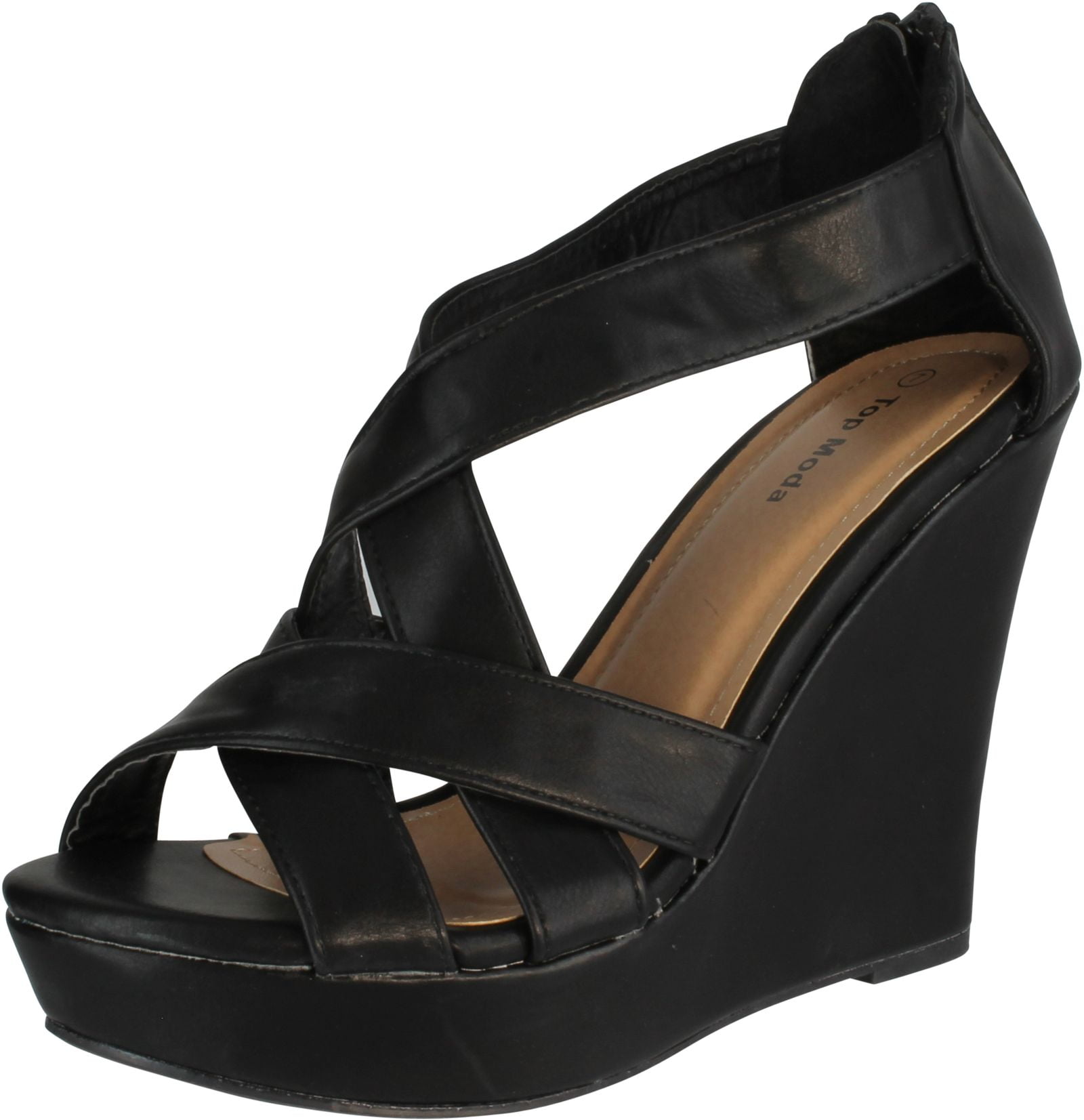 Top Moda ELLA-18 Women's Gladiator Wedge Heel Sandals, Black, 8.5 -  Walmart.com