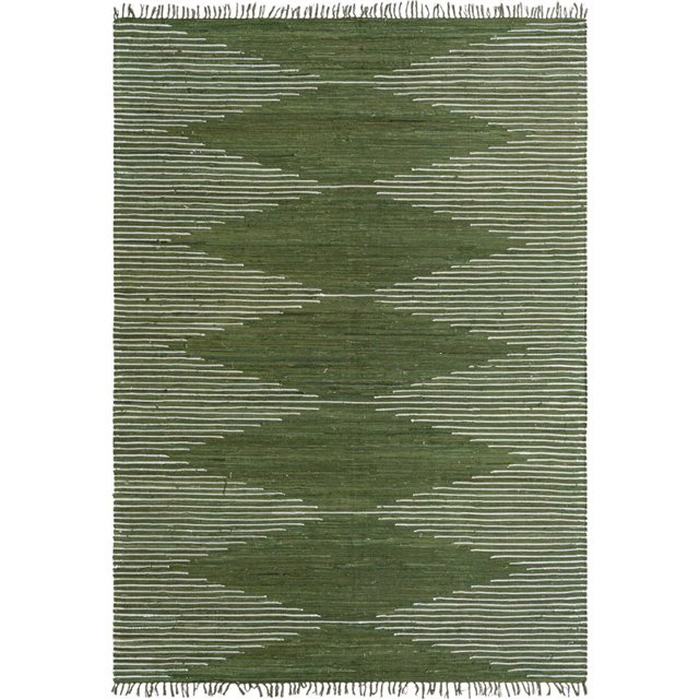 Unique Loom Chindi Cotton Geometric Striped Rug 10' x 14' Rectangle Green/Ivory