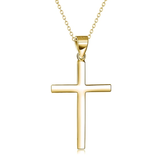 Cross Necklace Sterling Silver Pendant for Men Women (18Gold)