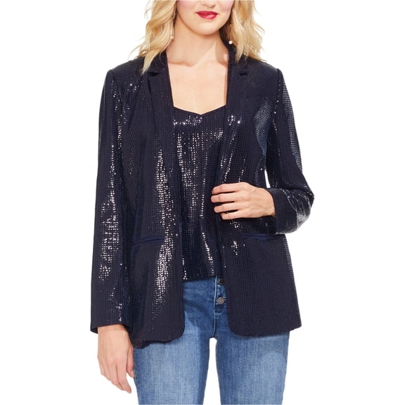 Vince Camuto Womens Sequin Blazer Jacket, Blue, 4