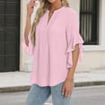 thumbnail image 5 of Womens Summer 3/4 Length Sleeve Bell Sleeve Flared Tunic Tops Plus Size V-Neck Blouses for Women Dressy Casual Pink M, 5 of 5