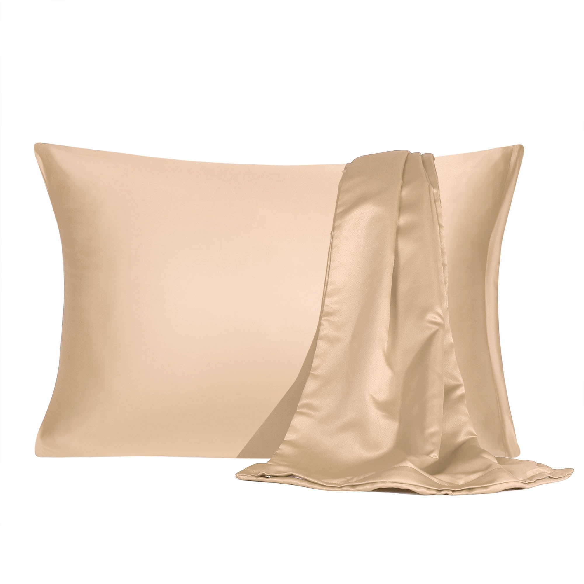 Satin Pillowcase with Zipper Queen Size Set of 2 Silky Sateen Pillow