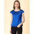 thumbnail image 2 of Unique Bargains Blouse Soyeuse à Manches Courtes pour Femmes Col Rond Plissé Décontracté Élégant, 2 of 6