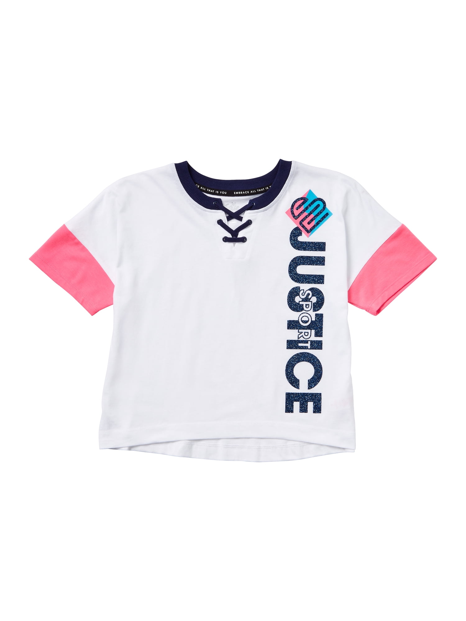Justice Girls J-Sport Colorblock Lace-Up T-Shirt, Sizes XS(5/6)-XL Plus(16/18 Plus)