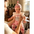 thumbnail image 6 of BemeyourBBs BemeyourBBs Hello I'm New Here Preemie Newborn Baby Girl Going Home Outfits Short Sleeve Romper Floral Print Pants Headband Hat Set 4Pcs Infant Girls Summer Clothes, 6 of 8
