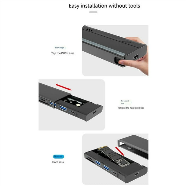 Carcasa para Disco Duro M.2 Multifuncional Compatible con Tarjeta TF/SD Protocolo NVME/NGFF Caja para Unidad de Estado Sólido-B
